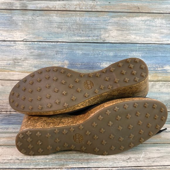 Timberland Black/Gold Metallic Soft Leather Wedge Heel Lace Up Ankle Boots - Picture 7 of 13